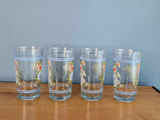 Set of 4 tumblers, blue and red floral, by Firna