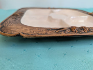 Ceramic faux wood grain divided tray with fruit motifs. Treasure Craft 1956