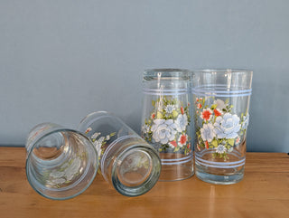 Set of 4 tumblers, blue and red floral, by Firna