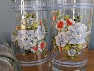 Set of 4 tumblers, blue and red floral, by Firna