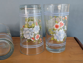 Set of 4 tumblers, blue and red floral, by Firna
