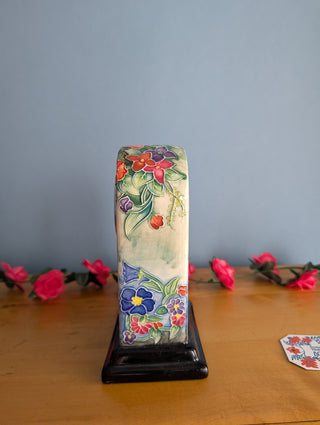Ceramic Clock, Arch shaped, floral imagery with subtle 3d effect