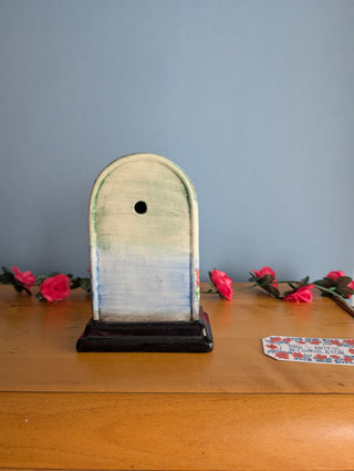 Ceramic Clock, Arch shaped, floral imagery with subtle 3d effect
