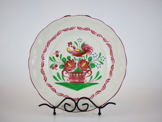 scalloped edges, rooster on basket with flowers- SIGNED & hand painted -  - #tag1# - #tag2# - #tag3# - #tag4# - the Artful Accumulator's Vintage Boutique