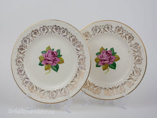 set of 2: Golden Delisia single rose with light and dark green leaves, gold lustre -  - #tag1# - #tag2# - #tag3# - #tag4# - the Artful Accumulator's Vintage Boutique