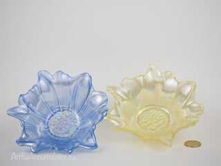 set of 2: iridescent blue and yellow splash petal glass bowl -  - #tag1# - #tag2# - #tag3# - #tag4# - the Artful Accumulator's Vintage Boutique