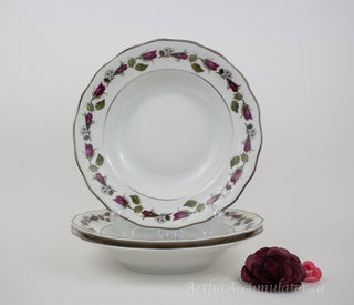 set of 3 bowls, rosebuds, platinum edges -  - #tag1# - #tag2# - #tag3# - #tag4# - the Artful Accumulator's Vintage Boutique