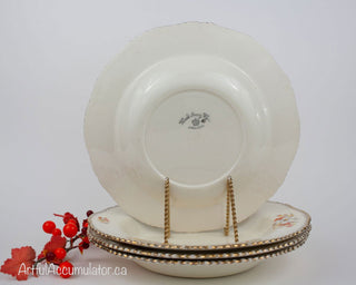 set of 4 bowls with champagne beaded edges, white flowers, fall colors -  - #tag1# - #tag2# - #tag3# - #tag4# - the Artful Accumulator's Vintage Boutique