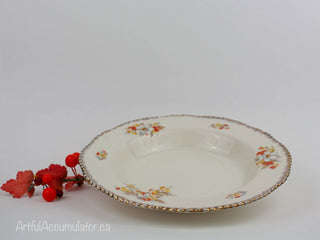 set of 4 bowls with champagne beaded edges, white flowers, fall colors -  - #tag1# - #tag2# - #tag3# - #tag4# - the Artful Accumulator's Vintage Boutique