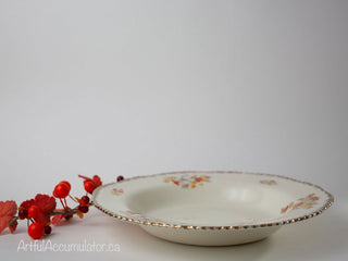 set of 4 bowls with champagne beaded edges, white flowers, fall colors -  - #tag1# - #tag2# - #tag3# - #tag4# - the Artful Accumulator's Vintage Boutique