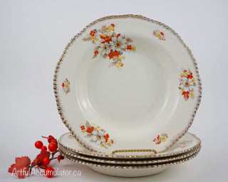 set of 4 bowls with champagne beaded edges, white flowers, fall colors -  - #tag1# - #tag2# - #tag3# - #tag4# - the Artful Accumulator's Vintage Boutique