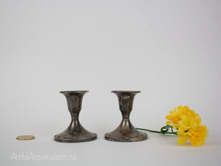 set of two silver plated candlestick holders, beaded edges -  - #tag1# - #tag2# - #tag3# - #tag4# - the Artful Accumulator's Vintage Boutique