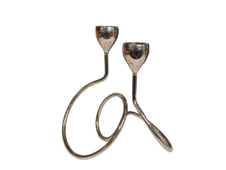 silver plated centerpiece votive candleholder with twisted stem base, holds two votives