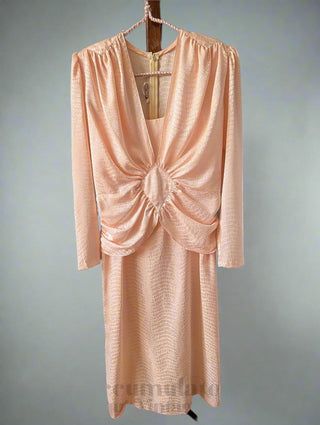 softest pink light peach vintage dress with textured fabric and gorgeous cuts - Artful Accumulator Boutique Vintage