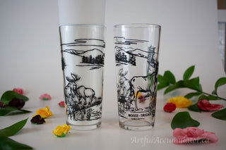 tumbler with moose, words in french & english, set of 2 -  - #tag1# - #tag2# - #tag3# - #tag4# - the Artful Accumulator's Vintage Boutique