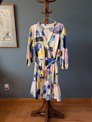 watercolor brushstrokes wrap-style dress by DKNY - Artful Accumulator Boutique Vintage