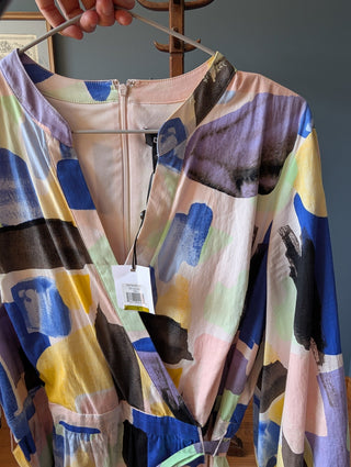 watercolor brushstrokes wrap-style dress by DKNY - Artful Accumulator Boutique Vintage