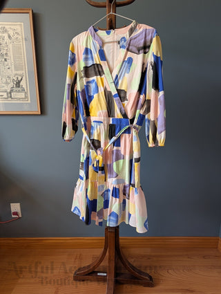 watercolor brushstrokes wrap-style dress by DKNY - Artful Accumulator Boutique Vintage